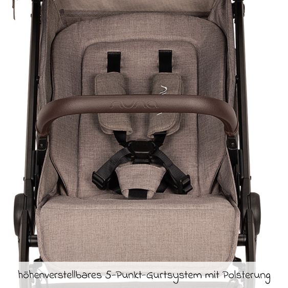 Nuna Passeggino e carrozzina TRVL Lx fino a 22 kg con cintura magnetica, meccanismo di ripiegamento automatico, incluso parapioggia e borsa per il trasporto - Cedro