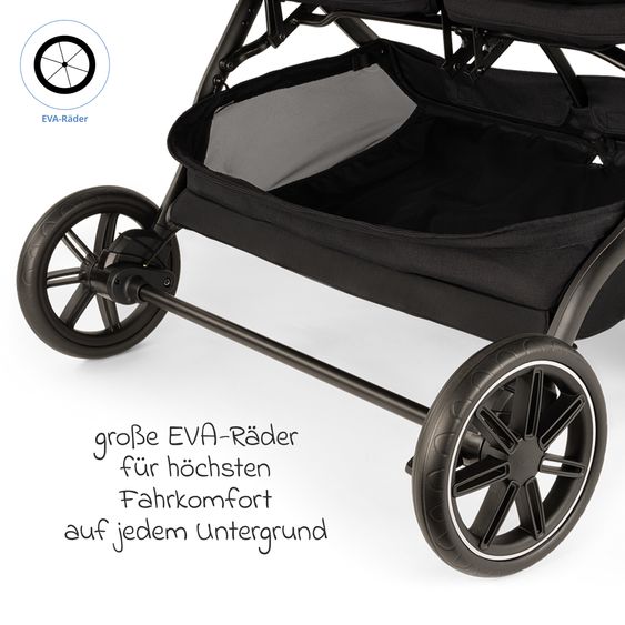 Nuna Geschwister- & Zwillingsbuggy TRVL Dubl nur 78 cm Breit mit Liegeposition inkl. Regenschutz & Transporttasche - Caviar