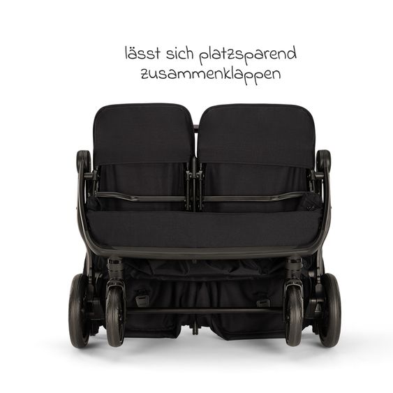 Nuna Geschwister- & Zwillingsbuggy TRVL Dubl nur 78 cm Breit mit Liegeposition inkl. Regenschutz & Transporttasche - Caviar