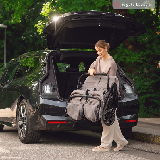 Nuna Geschwister- & Zwillingsbuggy TRVL Dubl nur 78 cm Breit mit Liegeposition inkl. Regenschutz & Transporttasche - Caviar