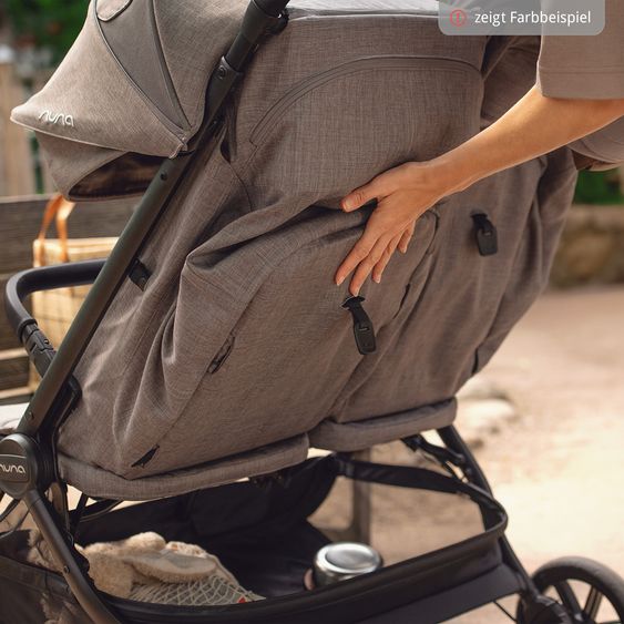Nuna Geschwister- & Zwillingsbuggy TRVL Dubl nur 78 cm Breit mit Liegeposition inkl. Regenschutz & Transporttasche - Caviar