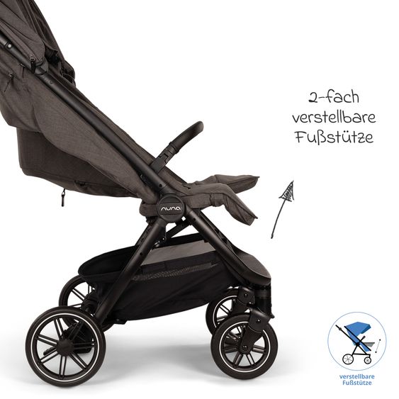 Nuna Geschwister- & Zwillingsbuggy TRVL Dubl nur 78 cm Breit mit Liegeposition inkl. Regenschutz & Transporttasche - Thunder