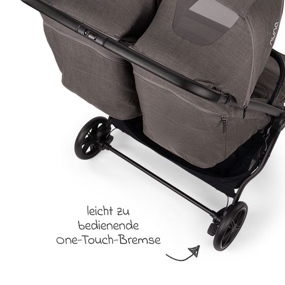 Nuna Geschwister- & Zwillingsbuggy TRVL Dubl nur 78 cm Breit mit Liegeposition inkl. Regenschutz & Transporttasche - Thunder