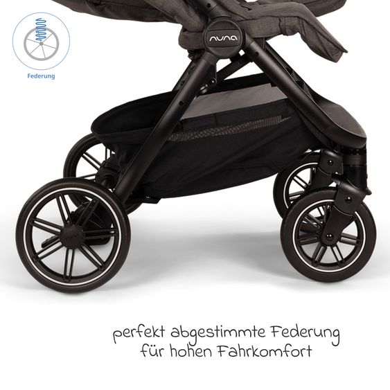 Nuna Geschwister- & Zwillingsbuggy TRVL Dubl nur 78 cm Breit mit Liegeposition inkl. Regenschutz & Transporttasche - Thunder