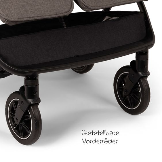 Nuna Geschwister- & Zwillingsbuggy TRVL Dubl nur 78 cm Breit mit Liegeposition inkl. Regenschutz & Transporttasche - Thunder