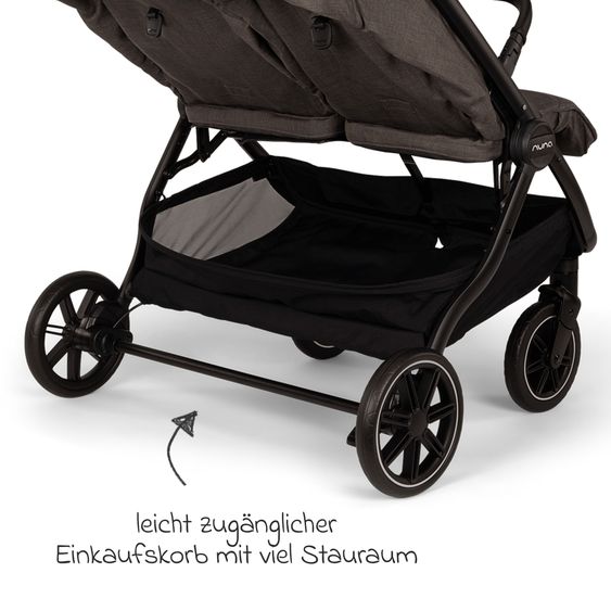 Nuna Geschwister- & Zwillingsbuggy TRVL Dubl nur 78 cm Breit mit Liegeposition inkl. Regenschutz & Transporttasche - Thunder