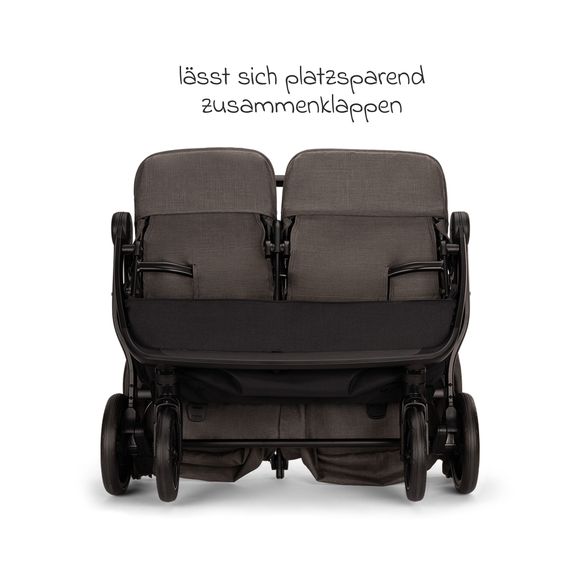 Nuna Geschwister- & Zwillingsbuggy TRVL Dubl nur 78 cm Breit mit Liegeposition inkl. Regenschutz & Transporttasche - Thunder