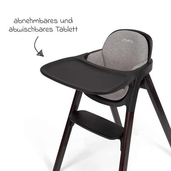 Nuna Hochstuhl BRYN bis 100 kg belastbar mit Sitzpolster, Sicherheitsgurt, Essbrett - Graphite