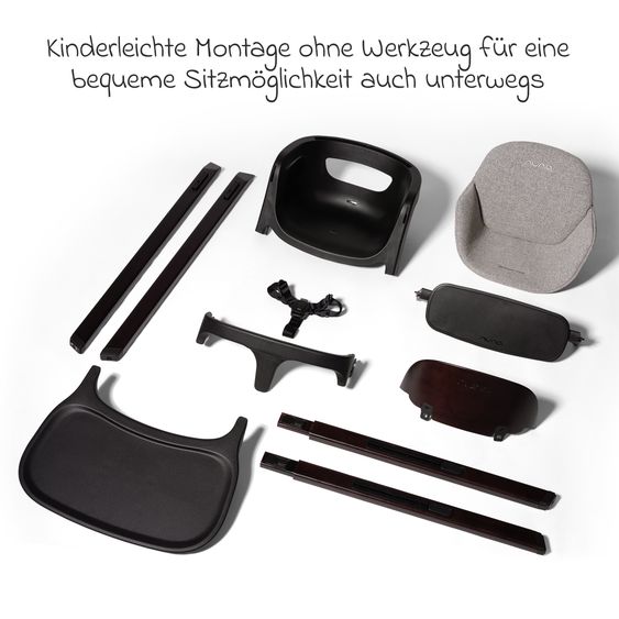 Nuna Hochstuhl BRYN bis 100 kg belastbar mit Sitzpolster, Sicherheitsgurt, Essbrett - Graphite