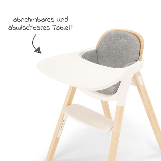 Nuna Hochstuhl BRYN bis 100 kg belastbar mit Sitzpolster, Sicherheitsgurt, Essbrett - Heritage