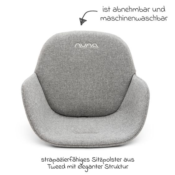 Nuna Hochstuhl BRYN bis 100 kg belastbar mit Sitzpolster, Sicherheitsgurt, Essbrett - Heritage