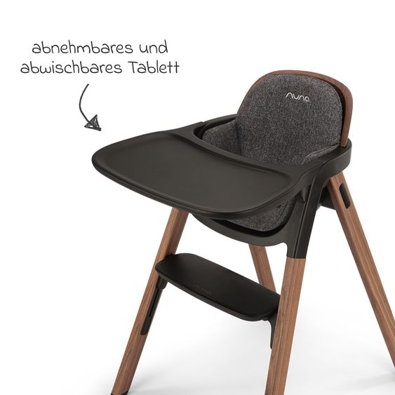 Nuna Hochstuhl BRYN bis 100 kg belastbar mit Sitzpolster, Sicherheitsgurt, Essbrett - Sanderson