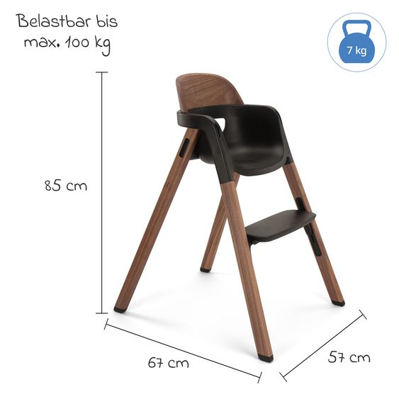 Nuna Hochstuhl BRYN bis 100 kg belastbar mit Sitzpolster, Sicherheitsgurt, Essbrett - Sanderson