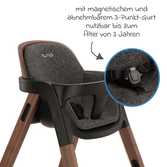 Nuna Hochstuhl BRYN bis 100 kg belastbar mit Sitzpolster, Sicherheitsgurt, Essbrett - Sanderson