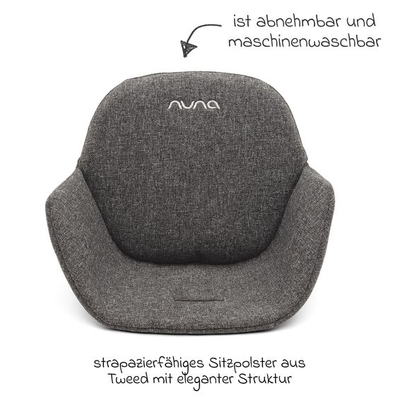 Nuna Hochstuhl BRYN bis 100 kg belastbar mit Sitzpolster, Sicherheitsgurt, Essbrett - Sanderson