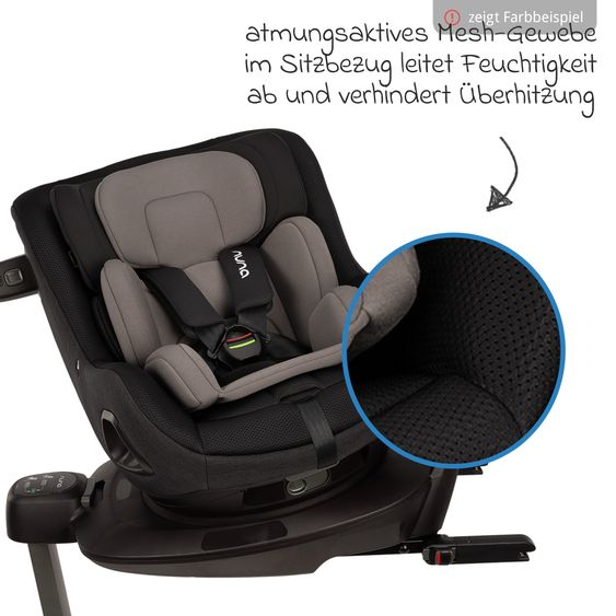 Nuna Reboarder Car Seat PRUU Aire i-Size 360° rotatable from birth to 4 years (40 cm - 105 cm) incl. base station & seat reducer - Biscotti