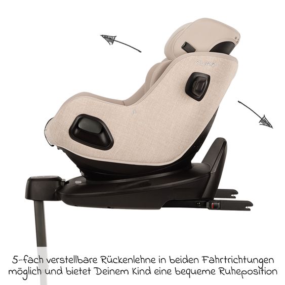 Nuna Reboarder Car Seat PRUU Aire i-Size 360° rotatable from birth to 4 years (40 cm - 105 cm) incl. base station & seat reducer - Biscotti