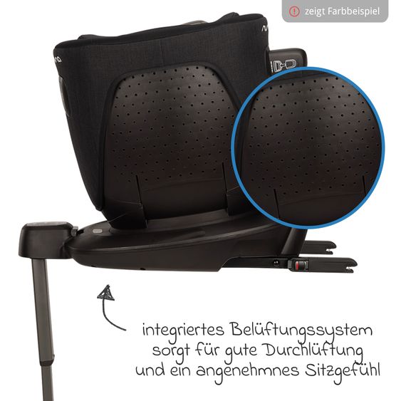 Nuna Reboarder Car Seat PRUU Aire i-Size 360° rotatable from birth to 4 years (40 cm - 105 cm) incl. base station & seat reducer - Biscotti