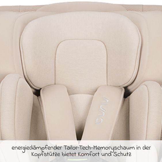 Nuna Reboarder Car Seat PRUU Aire i-Size 360° rotatable from birth to 4 years (40 cm - 105 cm) incl. base station & seat reducer - Biscotti