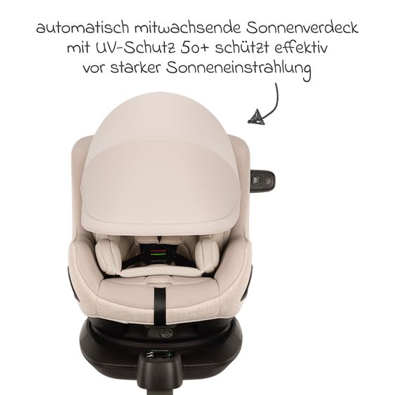 Nuna Reboarder Car Seat PRUU Aire i-Size 360° rotatable from birth to 4 years (40 cm - 105 cm) incl. base station & seat reducer - Biscotti