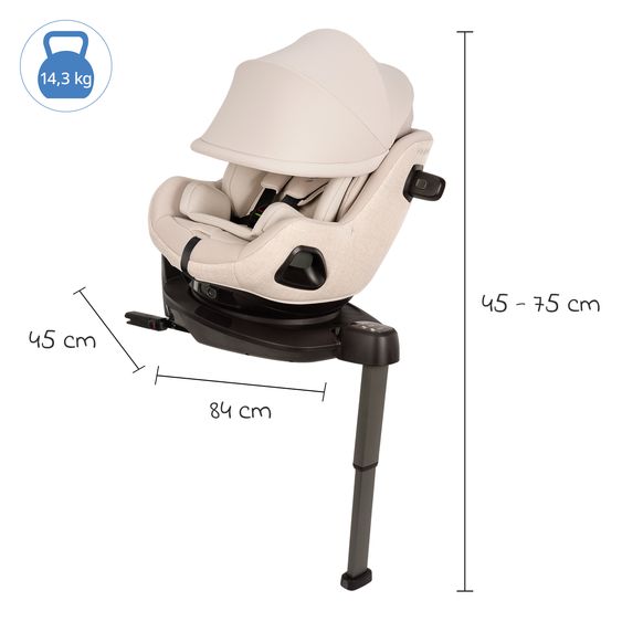 Nuna Reboarder Car Seat PRUU Aire i-Size 360° rotatable from birth to 4 years (40 cm - 105 cm) incl. base station & seat reducer - Biscotti
