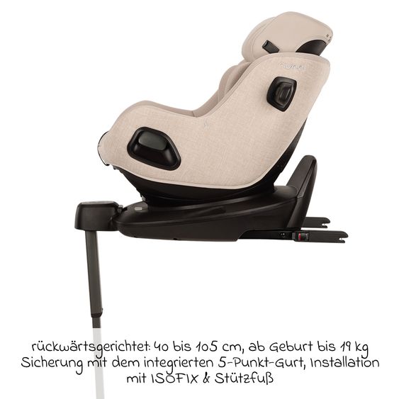 Nuna Reboarder Car Seat PRUU Aire i-Size 360° rotatable from birth to 4 years (40 cm - 105 cm) incl. base station & seat reducer - Biscotti