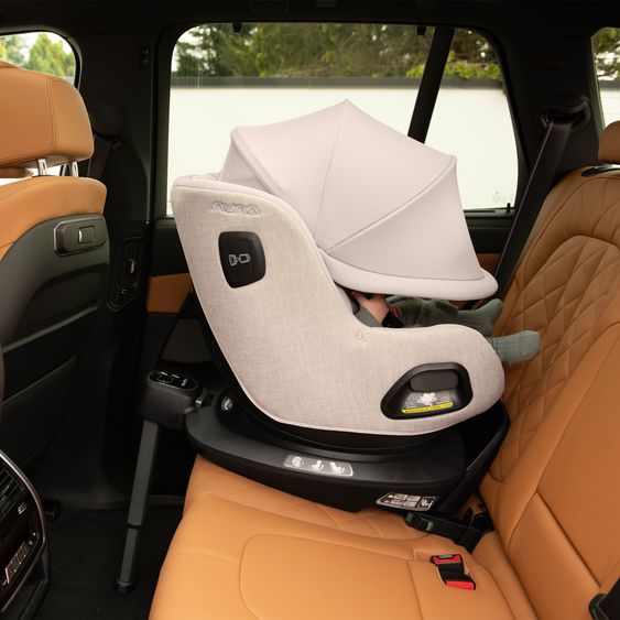 Nuna Reboarder Car Seat PRUU Aire i-Size 360° rotatable from birth to 4 years (40 cm - 105 cm) incl. base station & seat reducer - Biscotti