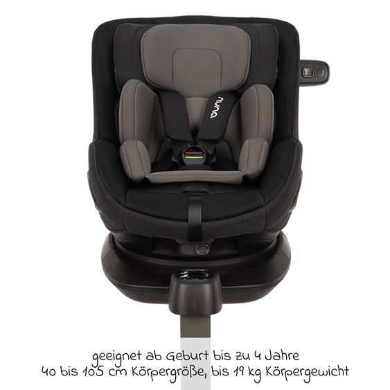 Nuna Reboarder Car Seat PRUU Aire i-Size 360° rotatable from birth to 4 years (40 cm - 105 cm) incl. base station & seat reducer - Caviar
