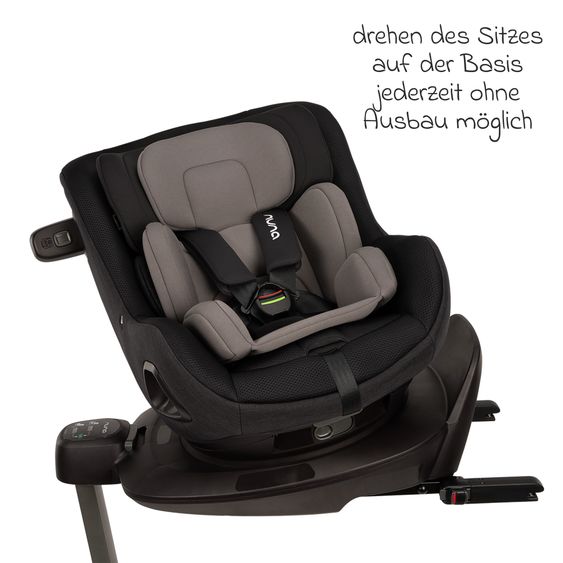 Nuna Reboarder Car Seat PRUU Aire i-Size 360° rotatable from birth to 4 years (40 cm - 105 cm) incl. base station & seat reducer - Caviar
