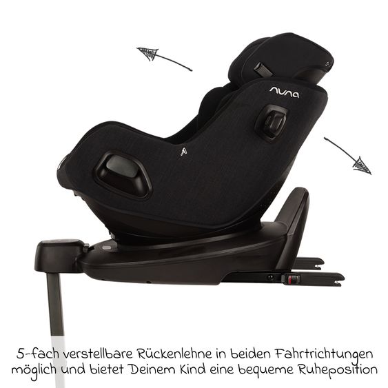 Nuna Reboarder Car Seat PRUU Aire i-Size 360° rotatable from birth to 4 years (40 cm - 105 cm) incl. base station & seat reducer - Caviar