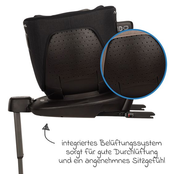 Nuna Reboarder Car Seat PRUU Aire i-Size 360° rotatable from birth to 4 years (40 cm - 105 cm) incl. base station & seat reducer - Caviar