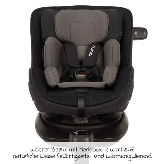 Nuna Reboarder Car Seat PRUU Aire i-Size 360° rotatable from birth to 4 years (40 cm - 105 cm) incl. base station & seat reducer - Caviar