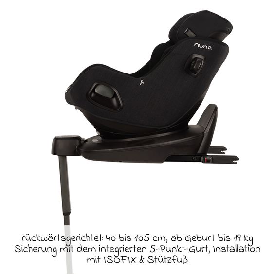 Nuna Reboarder Car Seat PRUU Aire i-Size 360° rotatable from birth to 4 years (40 cm - 105 cm) incl. base station & seat reducer - Caviar