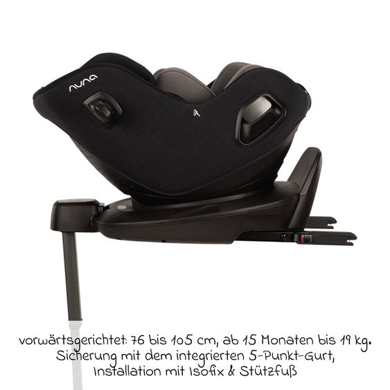 Nuna Reboarder Car Seat PRUU Aire i-Size 360° rotatable from birth to 4 years (40 cm - 105 cm) incl. base station & seat reducer - Caviar