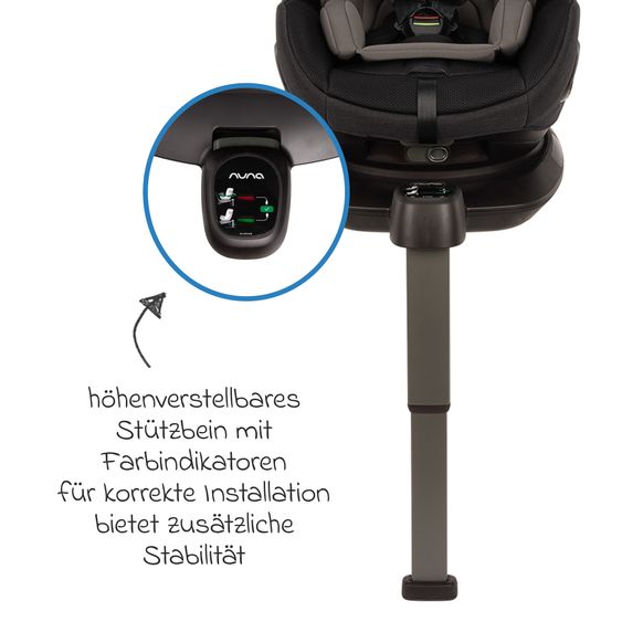 Nuna Reboarder Car Seat PRUU Aire i-Size 360° rotatable from birth to 4 years (40 cm - 105 cm) incl. base station & seat reducer - Caviar