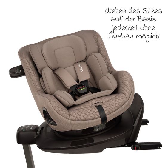 Nuna Seggiolino auto Reboarder PRUU Aire i-Size 360° girevole dalla nascita fino a 4 anni (40 cm - 105 cm) incl. base e riduttore seggiolino - Cedar