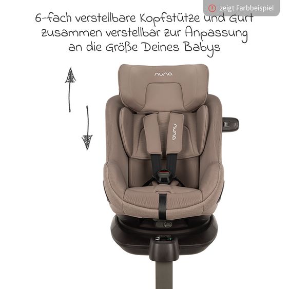 Nuna Seggiolino auto Reboarder PRUU Aire i-Size 360° girevole dalla nascita fino a 4 anni (40 cm - 105 cm) incl. base e riduttore seggiolino - Cedar