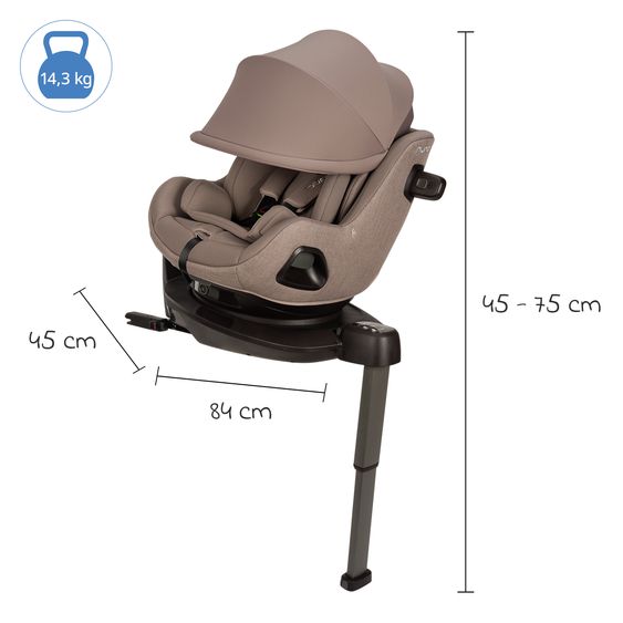 Nuna Seggiolino auto Reboarder PRUU Aire i-Size 360° girevole dalla nascita fino a 4 anni (40 cm - 105 cm) incl. base e riduttore seggiolino - Cedar