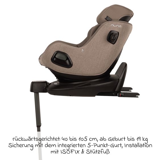 Nuna Seggiolino auto Reboarder PRUU Aire i-Size 360° girevole dalla nascita fino a 4 anni (40 cm - 105 cm) incl. base e riduttore seggiolino - Cedar