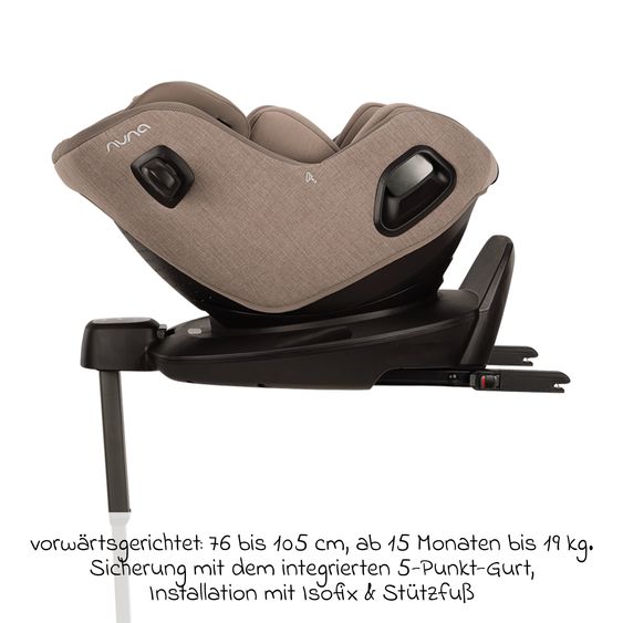 Nuna Seggiolino auto Reboarder PRUU Aire i-Size 360° girevole dalla nascita fino a 4 anni (40 cm - 105 cm) incl. base e riduttore seggiolino - Cedar
