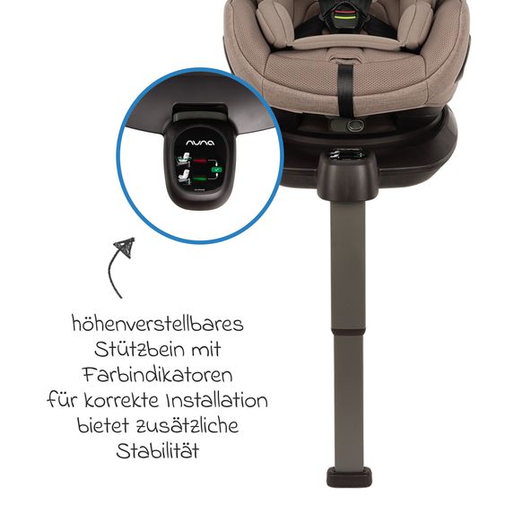 Nuna Seggiolino auto Reboarder PRUU Aire i-Size 360° girevole dalla nascita fino a 4 anni (40 cm - 105 cm) incl. base e riduttore seggiolino - Cedar