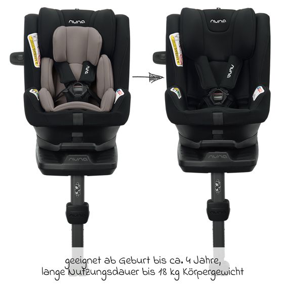 Nuna Reboarder-Kindersitz PRYM i-Size ab Geburt - 4 Jahre (40 cm - 105 cm) 360° drehbar, inkl. Isofix-Basis - Caviar