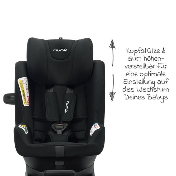 Nuna Reboarder-Kindersitz PRYM i-Size ab Geburt - 4 Jahre (40 cm - 105 cm) 360° drehbar, inkl. Isofix-Basis - Caviar