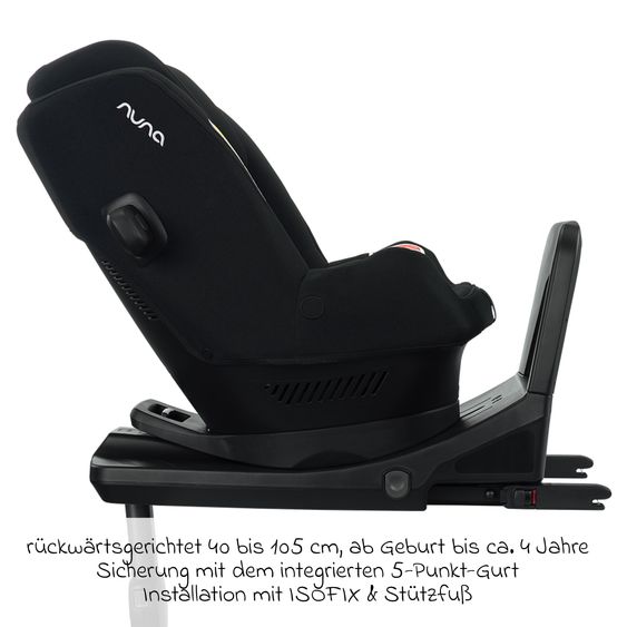 Nuna Reboarder-Kindersitz PRYM i-Size ab Geburt - 4 Jahre (40 cm - 105 cm) 360° drehbar, inkl. Isofix-Basis - Caviar