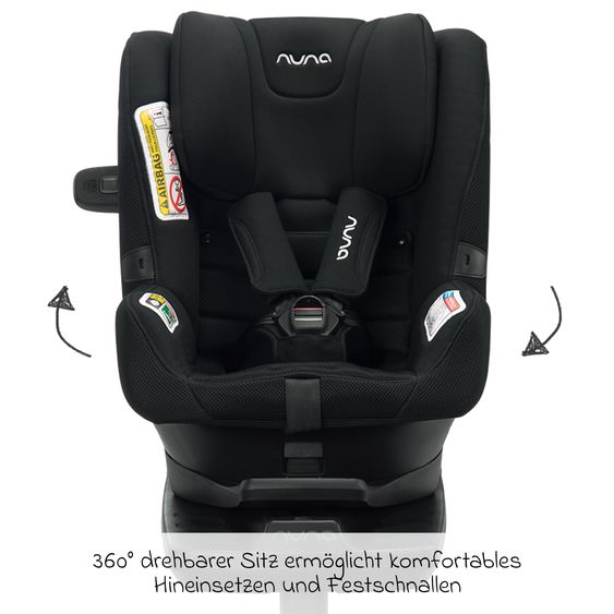 Nuna Reboarder-Kindersitz PRYM i-Size ab Geburt - 4 Jahre (40 cm - 105 cm) 360° drehbar, inkl. Isofix-Basis - Caviar