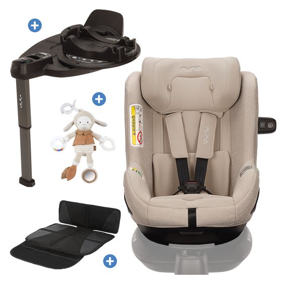 Nuna Reboarder child seat TODL next i-Size 360° incl. Base Curve rotatable from birth to 4 years (40 cm - 105 cm) with seat reducer, padding protection & play animal - Biscotti