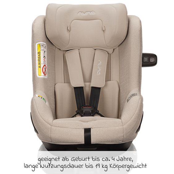 Nuna Reboarder child seat TODL next i-Size 360° incl. Base Curve rotatable from birth to 4 years (40 cm - 105 cm) with seat reducer, padding protection & play animal - Biscotti