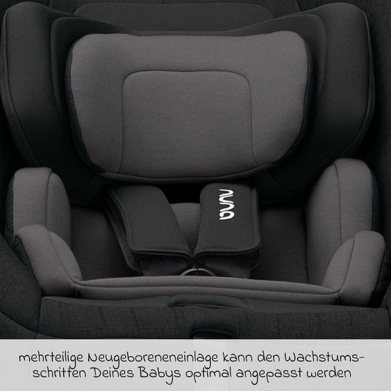 Nuna Reboarder child seat TODL next i-Size 360° incl. Base Curve rotatable from birth to 4 years (40 cm - 105 cm) with seat reducer, padding protection & play animal - Caviar