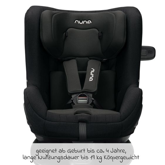 Nuna Reboarder child seat TODL next i-Size 360° incl. Base Curve rotatable from birth to 4 years (40 cm - 105 cm) with seat reducer, padding protection & play animal - Caviar