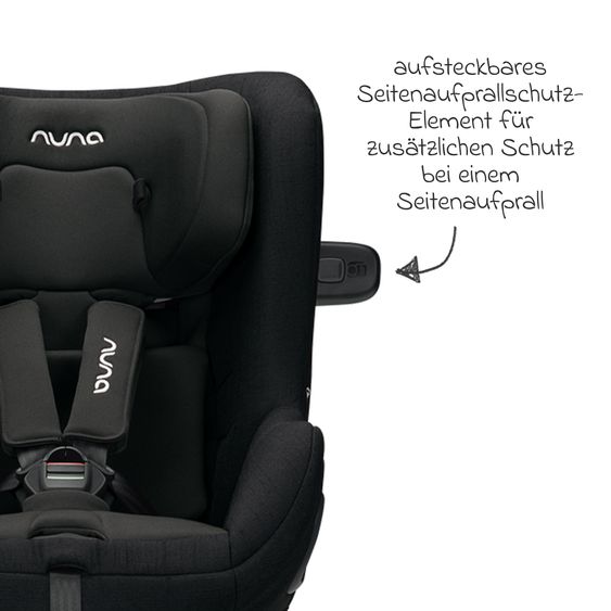 Nuna Reboarder child seat TODL next i-Size 360° incl. Base Curve rotatable from birth to 4 years (40 cm - 105 cm) with seat reducer, padding protection & play animal - Caviar